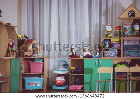 Interior of children's room, many toys.Empty kid's playing room interior