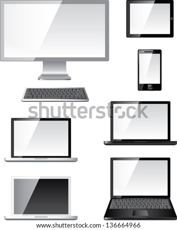 digital devices - monitor, laptop, tablet computer, mobile phones photo-realistic vector set