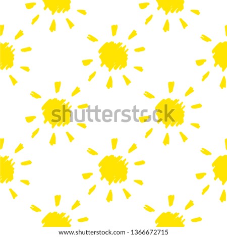 Hand drawn Seamless Pattern with Doodle Suns. Childish Summer Textile and Wallpaper Texture. Vector illustration. 