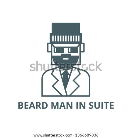 Beard man in suite line icon, vector. Beard man in suite outline sign, concept symbol, flat illustration