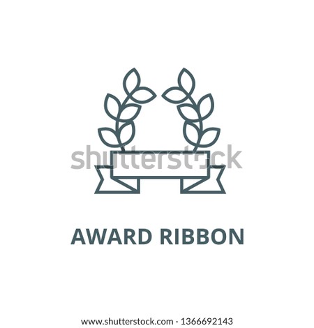 Award ribbon with leafs line icon, vector. Award ribbon with leafs outline sign, concept symbol, flat illustration