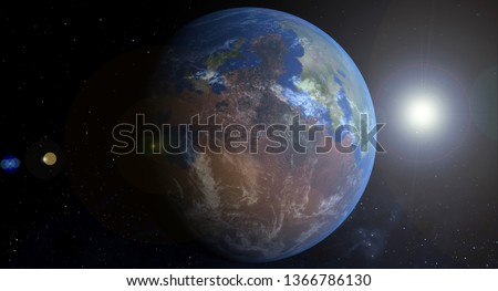 Terra-formed mars 3D Rendering, mars with oceans and forests 