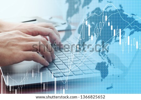 Global stock market concept. Using laptop for stock exchange.
World map, candlestick chart and laptop.
 Royalty-Free Stock Photo #1366825652