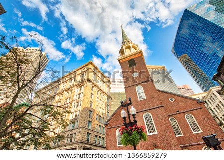 Boston historic center streets at a bright sunny day