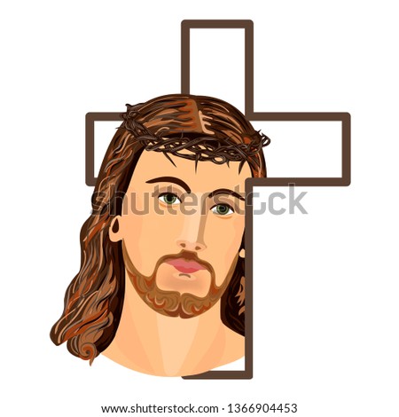 Jesus Christ in a crown of thorns with a cross. Church. Shepherd. Vector illustration