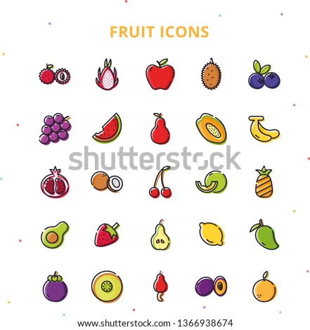 This icon set suitable for Fruits, used for website, landing page, header, presentation, etc. 
This icon set usually used by Fruits Store, Food Healthy Presentation, Vegan and many more.