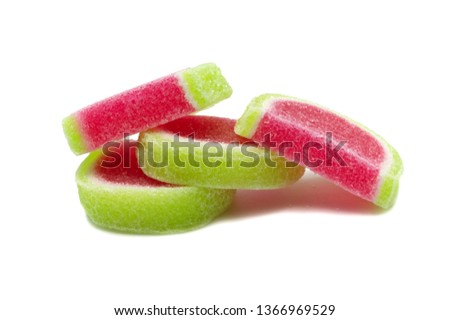 Gelatin jellies candy Watermelon design isolated on white background.