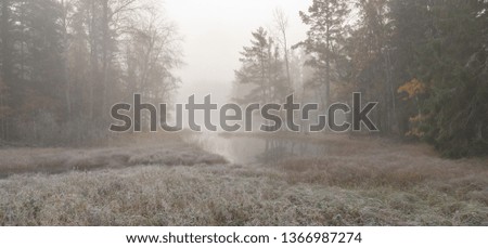 River autumn landscape in a frosty morning. Farnebofjarden national park in Sweden.