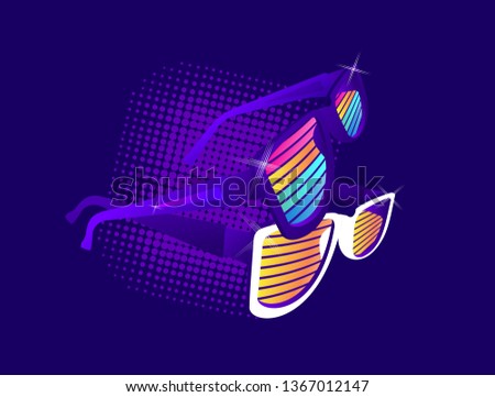 vector illustration sunglasses retro style on dark background, futuristic image, t-shirt printing