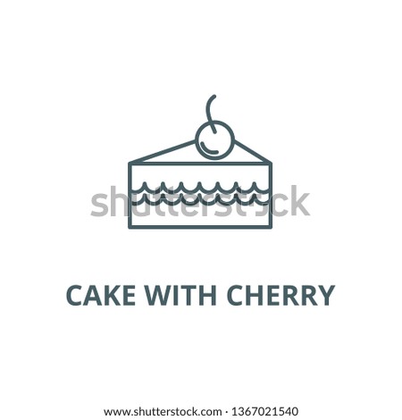 Cake slice with cherry line icon, vector. Cake slice with cherry outline sign, concept symbol, flat illustration