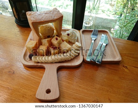 Ice Cream Honey Toast on wooden
