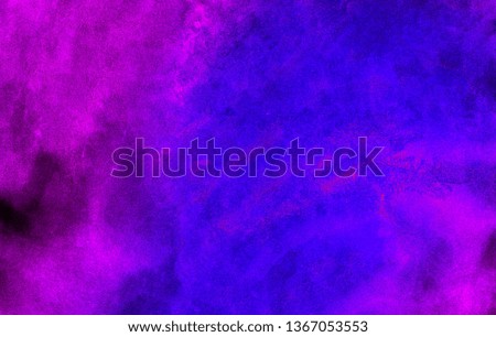 Creative colorful aquarelle vivid ink textured pink, purple and blue canvas for creative design. Cosmic neon watercolor on black paper background. Abstract bright vintage water color illustration