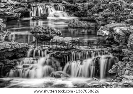waterfall (black and white) Royalty-Free Stock Photo #1367058626