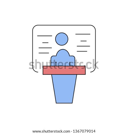 presentation vector icon- business man with blackboard simple linear with filled illustration
