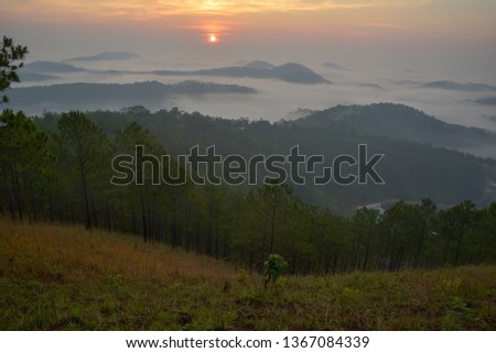 the magic light and fog cover valley at sunrise