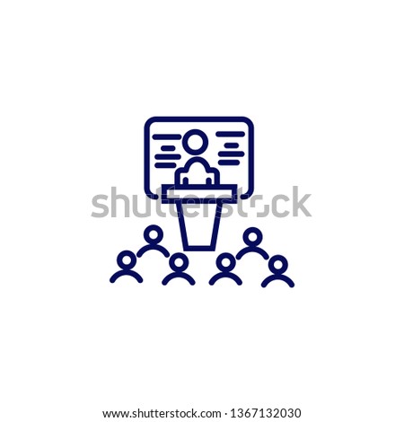 Education icon- white black board and black line with the tranier and some employer illustration