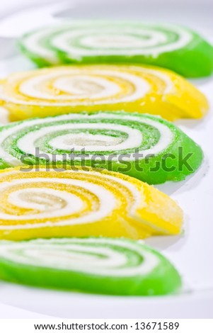 Macro picture of Slices fruit jelly with  sugar