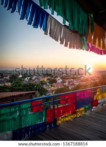 View of the architecture of the city of Olinda and Recife in Pernambuco, Brazil at sunset.