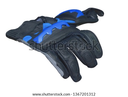 Big Bike Leather Gloves, of Motorcycle Safety Kit isolated on white background. This has clipping path.
