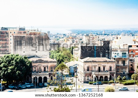 Catania rooftops, aerial cityscape, travel to Sicily, Italy