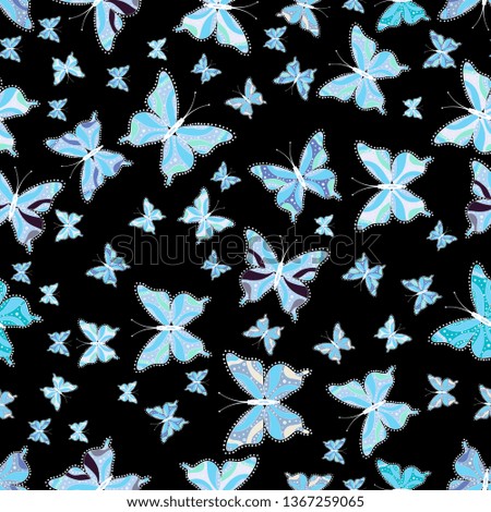 Neutral, blue and black. Cute background for design of fabric, paper, wrappers and wallpaper. Seamless pattern with butterflies.