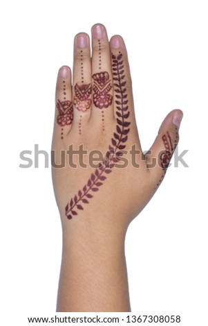 bride's hand using henna, isolated on white background