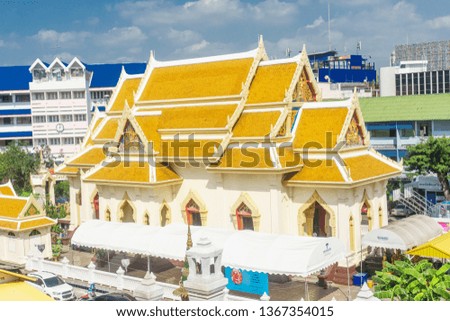 Buddhist temple outdoors view. wat tri mit wit thayaram from Bangkok, Thailand