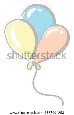 Three colorful balloons tied together vector or color illustration