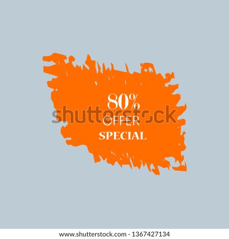 80% special offer sign over art orange brush acrylic stroke paint abstract texture background vector illustration. Acrylic paint brush stroke. Grunge ink brush stroke. Offer layout design for shop.