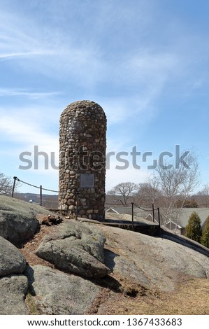 Abigail Adams Cairn in Quincy, Massachusetts where Abigail Adams and her young son, John Quincy Adams, watched the burning of Charlestown Royalty-Free Stock Photo #1367433683