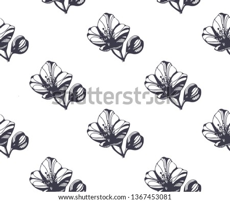 Vector Awesome jasmine flowers. Hand drawn ink illustration. Wallpaper or fabric design.