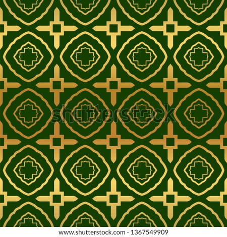 Vector Illustration. Pattern With Geometric Ornament, Decorative Border. Design For Print Fabric. Paper For Scrapbook, advert, poster, flyer background. Green, gold color.