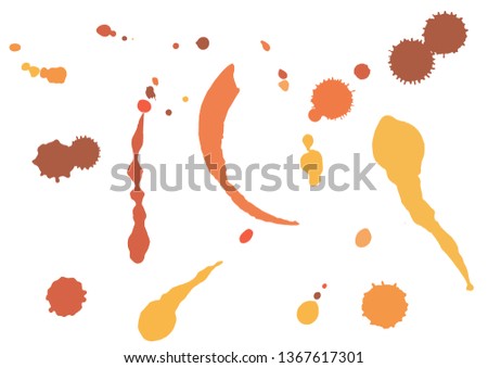 Paint splatter background. orange ink splash background, isolated on white. dirt splat, spray texture, watercolor dust drop. Vector illustration