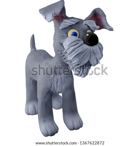 Happy cartoon puppy, cute little dog. Dog friend.  handmade with plasticine. Isolated on white background – Image

