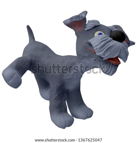 Happy cartoon puppy peeing, cute little dog. Dog friend.  handmade with plasticine. Isolated on white background – Image
