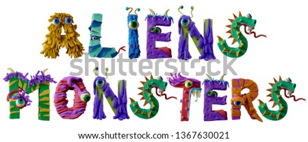 Aliens. Monster. Funny monsters alphabet handmade with plasticine. Monsters cartoon font. Isolated on white background – Image