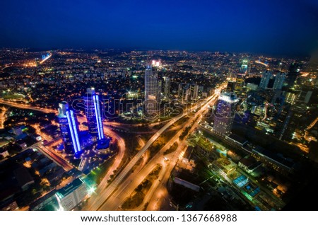 Sapphire Istanbul largest skyscraper in Istanbul able to see all the sights of Istanbul and the Bosphorus from the observation tower at night.  Aerial night panoramic view of business modern Istanbul.