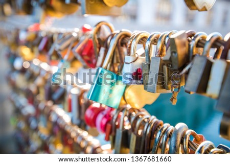 Love locks on a bridge in Europe. Ljubljana , Slovenia