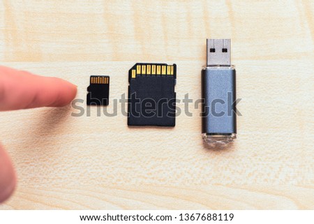 Set of equipment for storage information .Transfer or backup data. The devices for store data flash drive, sd card and micro sd card.