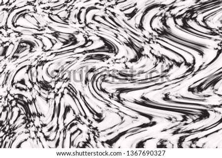Abstract background effect of marble, grown liquid. Digital black and white swirl texture.