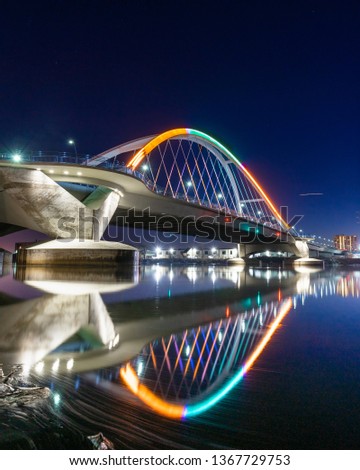The Lowry Avenue Bridge lit up for World Down Syndrome Awareness Day