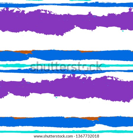 Grunge Stripes. Painted Lines. Texture with Horizontal Brush Strokes. Scribbled Grunge Motif for Cloth, Swimwear, Textile. Rustic Vector Background