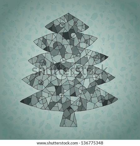 Grunge Web Christmas Tree Greeting Card made of spider-web-like structure on blue gradient background. (for vector see image 118404100)