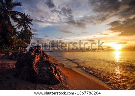 Rocks on the beach are perfect additional to any coastal picture. It isn`t exception. Taling Ngam beach is one of the calm beaches on Koh Samui. Ideal place to seeing sunset in Thailand.