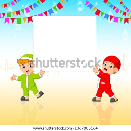 two children are holding the blank banner in the party
