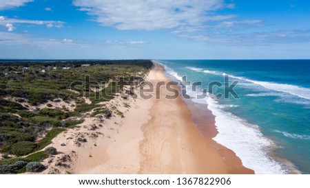 Aerial drone Picture of the Golden Beach with Blue Sky in Victoria, Australia