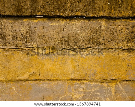 yellow color old cement concrete fence construction texture vintage weathered structure background empty blank template