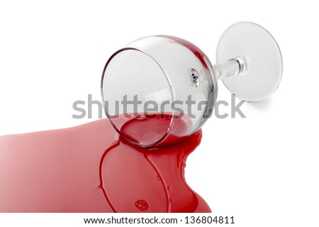 Color photo of broken glass and spilled wine Royalty-Free Stock Photo #136804811