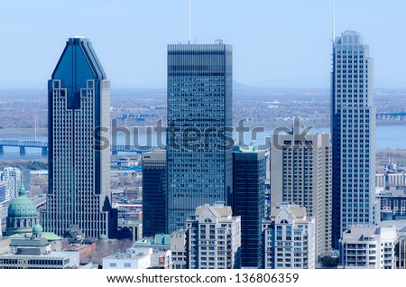 Three highest Montreal Skyscrapers from the top of Mount Royal, Quebec, Canada