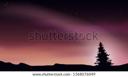 Night scene of a lonely pine. vector illustration